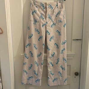 Women's Beige Pants with Blue Pattern